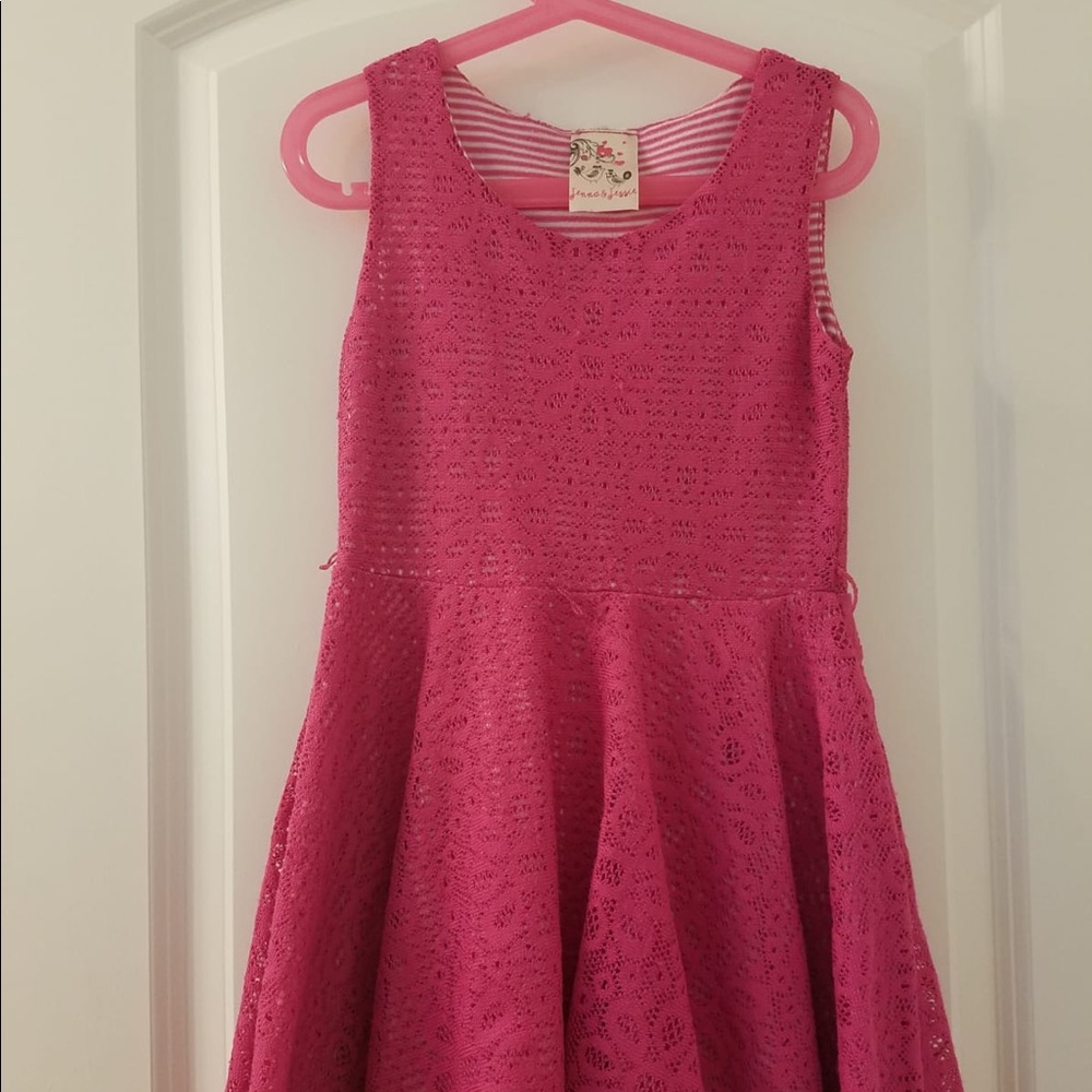 Girls pink floral lace dress